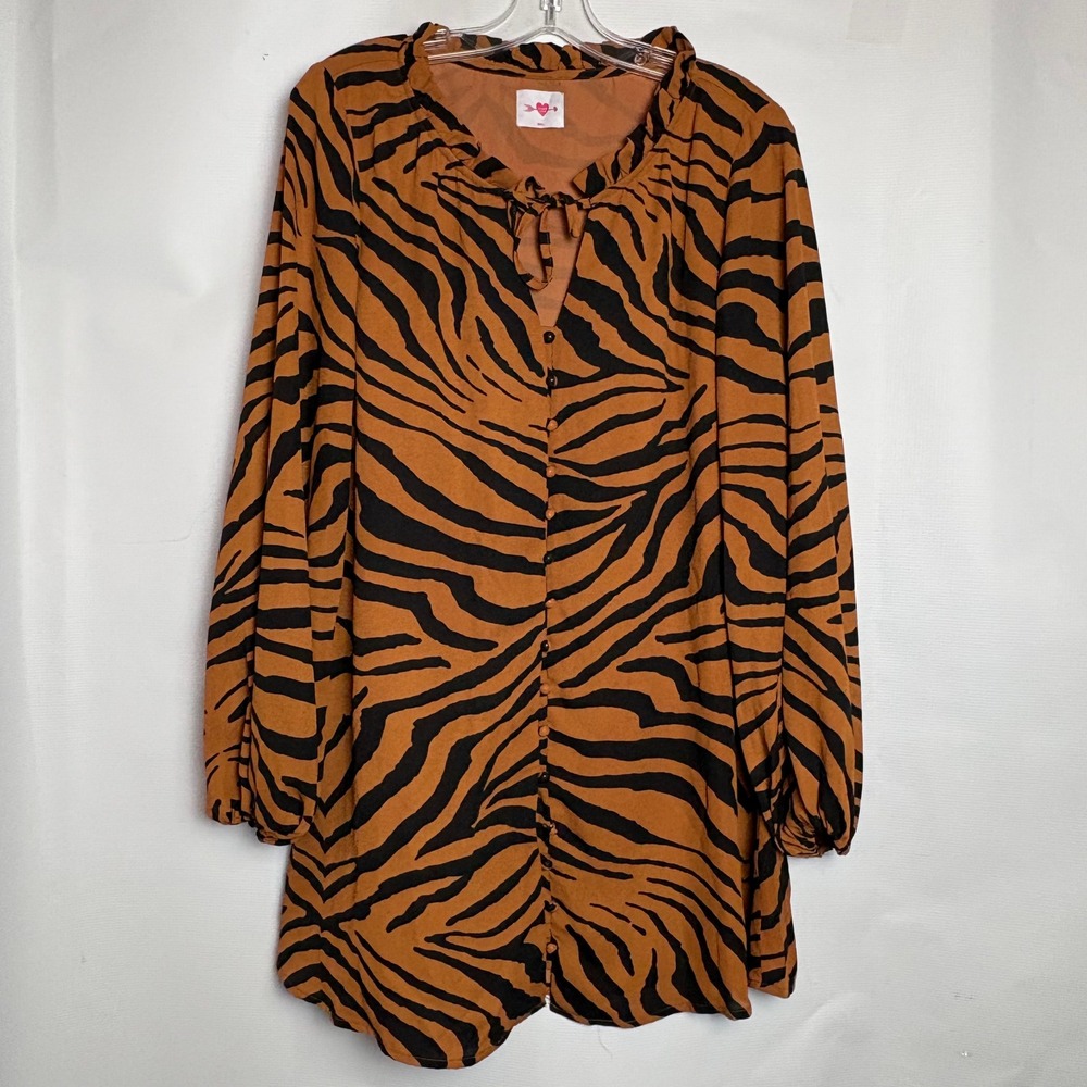 Buddy Love Leah Tiger Print Tunic Dress Small Rust Orange Black Maximalist